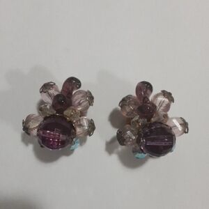 Vintage, 1950's, Elegant Purple and Pink HOBE Clip On Cluster Earrings